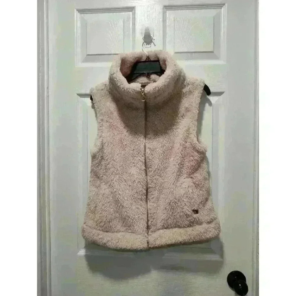 Tommy Hilfiger Faux Fur Vest Pink and Gold Fuzzy Vest Size Small‎ New with Tags